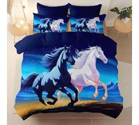 Parure de lit140 x 200 cm imprimée Adulte- Spazio, Fantasia, Cavallo, Cielo stellatoSets de Housse de Couette en Microfibre+ 2 Taies d'oreiller 63x63 cm,BluMotif imprimé Floral Fermeture à glissière