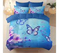 Parure de lit220 x 240 cm imprimée Adulte- Fantasia, Farfalla, Superficie dell'acquaSets de Housse de Couette en Microfibre+ 2 Taies d'oreiller 63x63 cm,BluMotif imprimé Fermeture à glissière