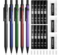 Parure De Porte-Mines 0.5mm Avec Étui 5 Porte-Mines En Métal, 10 Tubes De Mines Hb #2, 3 Gommes 4b Et 9 Gommes De Rechange, Fournitures Scolaires Pour Les Étudiants En Écriture