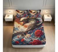 Parure Drap Dragon imprimé Chambre ado déco | 180x200x25cmtoucher microfibre doux respirant surface lisse entretien facile impression vive dragon rose accent chambre poch