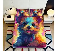 Parure Drap Housse Chiot coloré 3D imprimé Microfibre Couvre-Matelas antidérapant Chambre dortoir décoration 180x200x25cm