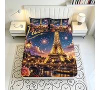 Parure Drap Housse Paris Tour Eiffel déco ado | 160x200x25cmtoucher microfibre doux respirant entretien facile poche profonde 25cm élastique ajusté matelas maintien
