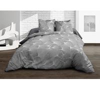 Parure Drap Plat + Drap-Housse 140x190 + 2 T - Pur Coton 57 Fils - Biloba Gris