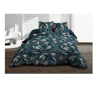 Le linge de Jules Parure Drap Plat + Drap-Housse 140x190 + 2 T - Pur Coton 57 Fils - Lena, Bleu