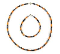 Parure en Pierres Naturelles, comprenant un Collier de 42 cm et un Bracelet Assorti 18 cm, Perles d’ Hématite et de Cornaline Facettées, Fermoirs Argent 925. Pierres de la concrétisation des projets