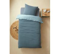VERTBAUDET Parure Enfant Bicolore Housse de Couette + taie d'oreiller en Gaze de Coton Bleu 140X200 50X75