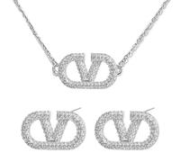 Parure Ensemble Bijoux Femme - Collier et Clous Set V Géométriques avec Boucle d'Oreille et Pendentif Carré - Accessoires Mode pour Femmes et Filles - Cadeaux