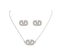 Parure Ensemble de Bijoux Femme Collier et Clous Set Lettres V Géométriques Boucle d'Oreille & Carré Pendentif Collier Bijoux de Mmode pour Femmes et Filles Accessoires Bijoux Cadeaux (Argent)