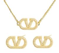 Parure Ensemble de Bijoux Femme Collier et Clous Set Lettres V Géométriques Boucle d'Oreille & Carré Pendentif Collier Bijoux de Mmode pour Femmes et Filles Accessoires Bijoux Cadeaux JS
