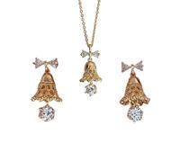 Parure Ensemble de Bijoux Femme, Or Boucle d'Oreille Collier Pendentifs Parure De Noël, Nœud Papillon Grelot Collier Boucles B'oreilles Hhypoallergéniques, Thème Festif, Accessoire De Mode Créatif