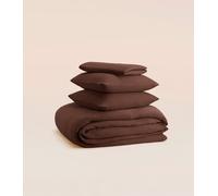 Parure - Gaze de coton - Marron - Douce et gaufrée - Toute saison - Confectionnée au Portugal - Tediber