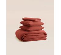 Parure - Gaze de coton - Orange - Douce et gaufrée - Toute saison - Confectionnée au Portugal - Tediber