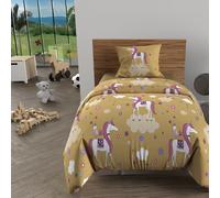Soleil d'ocre, Parure Housse de Couette 140x200 cm Licornes Jaune, 100% Coton 57 Fils/cm2