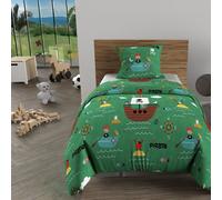 Soleil d'ocre, Parure Housse de Couette 140x200 cm Pirates Vert, 100% Coton 57 Fils/cm2