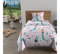 Parure housse de couette 140x200 cm SIRENES rose, 100% coton 57 fils/cm2, par Soleil d'Ocre Rose
