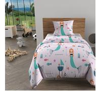 Soleil d'Ocre Parure housse de couette SIRENES 140x200 cm Rose 100% coton 57 fils/cm²