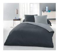 Lovely Home Parure housse de couette 2 personnes 220x240 cm 100% coton bicolore gris clair/foncé