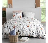 Parure housse de couette + 2 taies ALTOBUY TILDA - Coton 240x220cm - Motif feuillage bleu et rouille Bleu