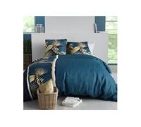 Parure housse de couette + 2 taies OPHRA - Motif tropical bleu - 240x220cm - 100% coton
