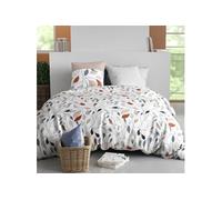 Parure housse de couette + 2 taies TILDA - Coton 240x220cm - Motif feuillage bleu et rouille