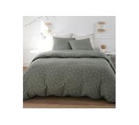 - Parure housse de couette 240x220cm + 2 taies - Gaze de coton - Vert de gris fleurie - GEODE
