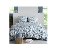Parure housse de couette 260x240cm + 2 taies 100% coton motif bucolique bleu