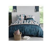 AltoBuy Parure Housse de Couette 260x240cm + 2 taies Motif Pop rétro Bleu et Rose 100% Coton - Leana