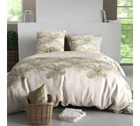 Parure housse de couette ALTOBUY 260x240cm 100% coton motif fleurs beige et vert Beige