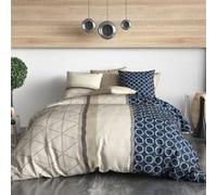 Parure housse de couette ALTOBUY motif graphique bleu et beige 260x240cm 100% coton avec 2 taies Bleu