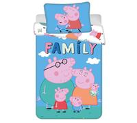 Parure housse de couette coton Famille Pepa Pig 100x135 cm et Taie d'oreiller