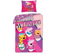 Parure housse de couette coton Peppa Pig Happy 140x200 cm et Taie d'oreiller