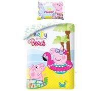 Parure housse de couette coton Peppa Pig Plage 140x200 cm et Taie d'oreiller