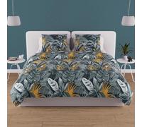 Soleil d'ocre, Parure Housse de Couette en Coton 57 Fils 260x240 cm Tropic Bleu