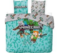 Parure Housse de Couette en Minecraft - 1 Housse de Couette 240 X 220 Cm + 2 taies d'oreiller 65 X 65 cm- 100% Coton