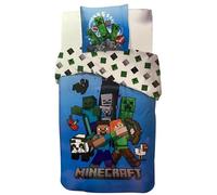 Parure Housse de Couette en Minecraft Coton, Parure de lit Réversible 140x200 cm, Taie d'oreiller 65x65 cm, 100% Coton (Parure Minecraft-b)