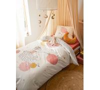 Parure housse de couette enfant et taie d'oreiller avec coton recyclé PRINCESSE POESIE blanc imprimé 140X200 63X63