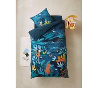 Parure housse de couette enfant et taie d'oreiller JUNGLE NIGHT bleu / multicolore 140X150 63X63