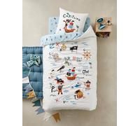 Parure housse de couette enfant et taie d'oreiller P COMME PIRATE écru / bleu 140X200 63X63