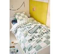 VERTBAUDET Parure Housse de Couette Enfant et taie d'oreiller Damier Freestyle, avec Coton recyclé Carreaux Vert 140X150 63X63