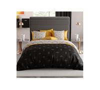 Parure housse de couette FARANDOLE 240x220cm + 2 taies motif graphique jaune et noir 100% coton
