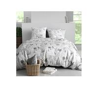 Parure housse de couette JOSSELIN - motif feuillage palmier - 100% coton - 260x240cm - blanc et noir - 2 taies