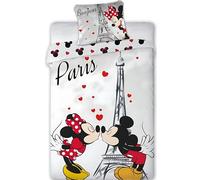 Parure Housse de Couette Mickey et Minnieen Coton, Parure de lit Réversible 140x200 cm, Taie d'oreiller 63x63 cm, 100% Coton (Parure Mickey et Minnie, 140x200cm)