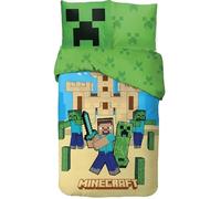 Parure Housse de Couette Minecraft en Coton, Parure de lit Réversible 140x200 cm, Taie d'oreiller 63x63 cm, 100% Coton (Parure Minecraft, 140x200cm)