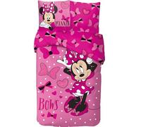 Parure Housse de Couette Minnie en Coton, Parure de lit Réversible 140x200 cm, Taie d'oreiller 63x63 cm, 100% Coton (Parure Minnie, 140x200cm)