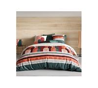 Parure housse de couette OLGA - 260x240cm - Coton - Motif rétro terracotta et vert