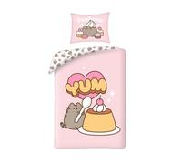 Halantex Parure de lit réversible chat PUSHEEN YUM pudding sweet shop - Lit simple 2 pièces housse de couette 140 x 200 cm et taie d'oreiller 70 x 90 cm - 100 % coton Ökö-Tex Standard 100
