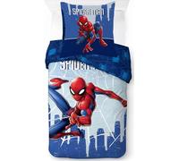 Parure Housse de Couette Spiderman en Coton, Parure de lit Réversible 140x200 cm, Taie d'oreiller 65x65 cm, 100% Coton (Parure Spiderman-c)