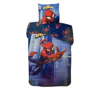 Parure Housse de Couette Spiderman en Coton, Parure de lit Réversible 140x200 cm, Taie d'oreiller 65x65 cm, 100% Coton (Parure Spiderman-a)