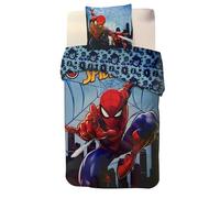 Parure Housse de Couette Spiderman en Coton, Parure de lit Réversible 140x200 cm, Taie d'oreiller 65x65 cm, 100% Coton (Parure Spiderman-b)