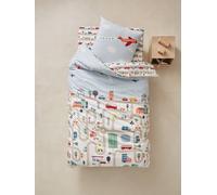 Parure housse de couette + taie d'oreiller enfant AUTO-CITY beige imprimé 140X150 63X63